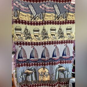 NWT Vintage Masterweave Beach Ocean Scene Two Layer Afghan Tapestry Blanket